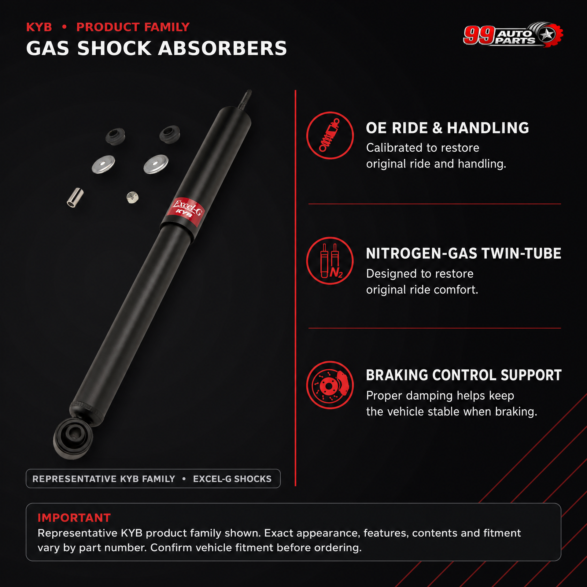 KYB 343039 Rear Gas Shock Absorber - Fits 1983–1989 Isuzu Impulse; 1978–1987 Toyota Cressida; 1983–1985 Toyota Celica