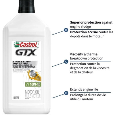Castrol - 00012-42 - CASTROL - 0001242 - Conventional Engine Oil GTX 10W40 , 1L