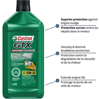 Castrol - 00017-38 - CASTROL Conventional Engine Oil GTX High Mileage 10W30 , 1L - 0001738