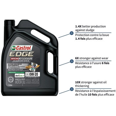 Castrol - 02037-3A - CASTROL - 020373A - Synthetic Engine Oil Edge High Mileage 0W20 , 5L (Pack of 3)