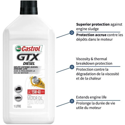 Castrol - 04076-42 - CASTROL - 0407642 - Engine Oil GTX Diesel 15W40 , 1L