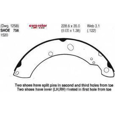 EUROROTOR - 756 - Rear New Brake Shoes by EUROROTOR - 756