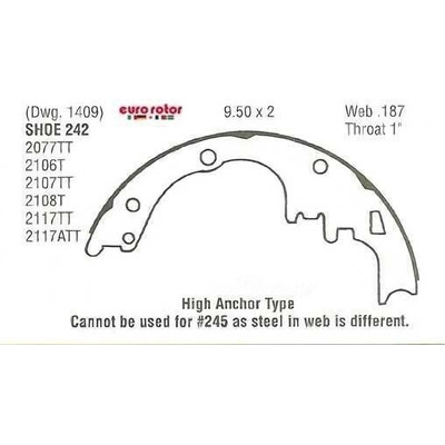 EUROROTOR - 242R - Rear New Brake Shoes by EUROROTOR - 242R