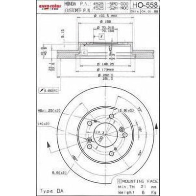 EUROROTOR - HO558 - Front Premium Rotor by EUROROTOR - HO558