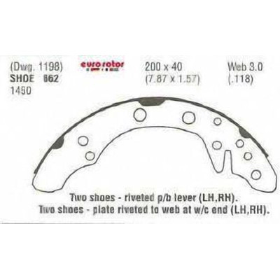EUROROTOR - 662 - Rear New Brake Shoes by EUROROTOR - 662