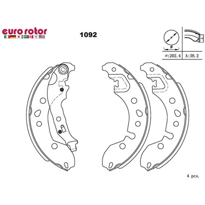 EUROROTOR - 1092 - Rear New Brake Shoes by EUROROTOR - 1092