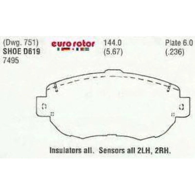 Front Semi Metallic Pads by EUROROTOR - F1D619H