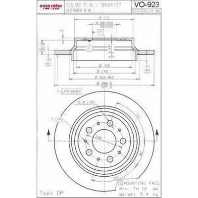 Rear Premium Rotor by EUROROTOR - VO923
