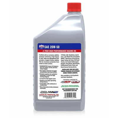 Lucas Oil - 10623 - LUCAS OIL PRODUCTS INC. - 10623 - SAE 20W-50 Racing Engine Oil
