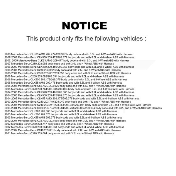 [Rear] ABS Wheel Speed Sensor SEN-2ABS0088 For Mercedes-Benz C230 C240 C280 C320 - Image 2
