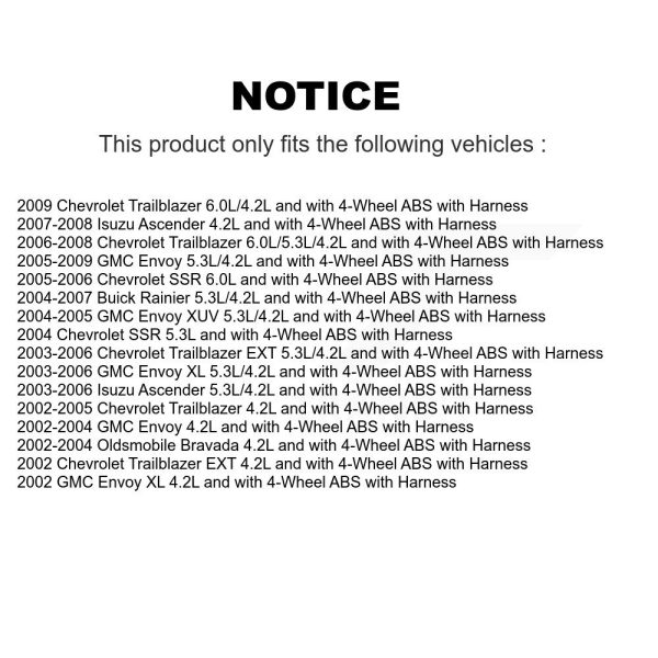 [Front] ABS Wheel Speed Sensor SEN-2ABS3323 For Chevrolet GMC Trailblazer Envoy - Image 2