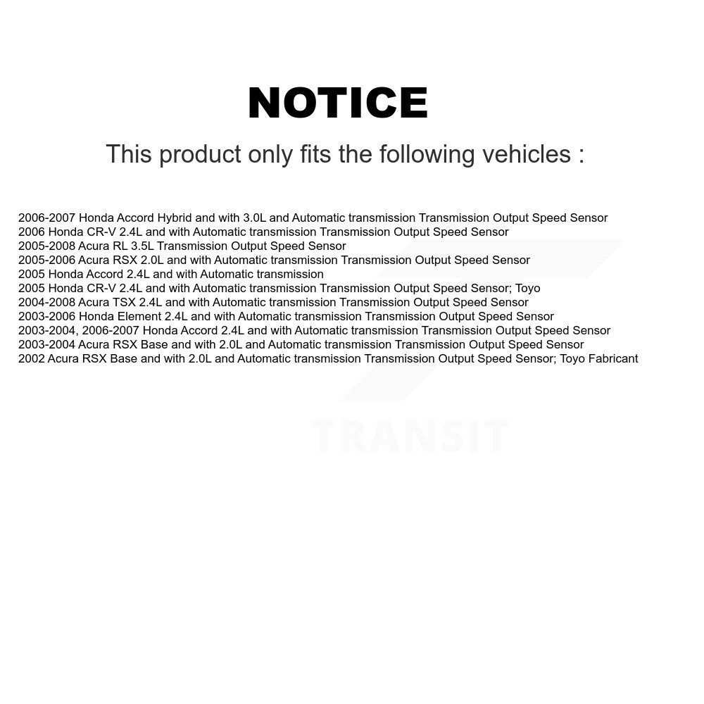 Vehicle Speed Sensor SEN-2VSS0088 For Honda Accord CR-V Acura TSX RSX Element - Image 2