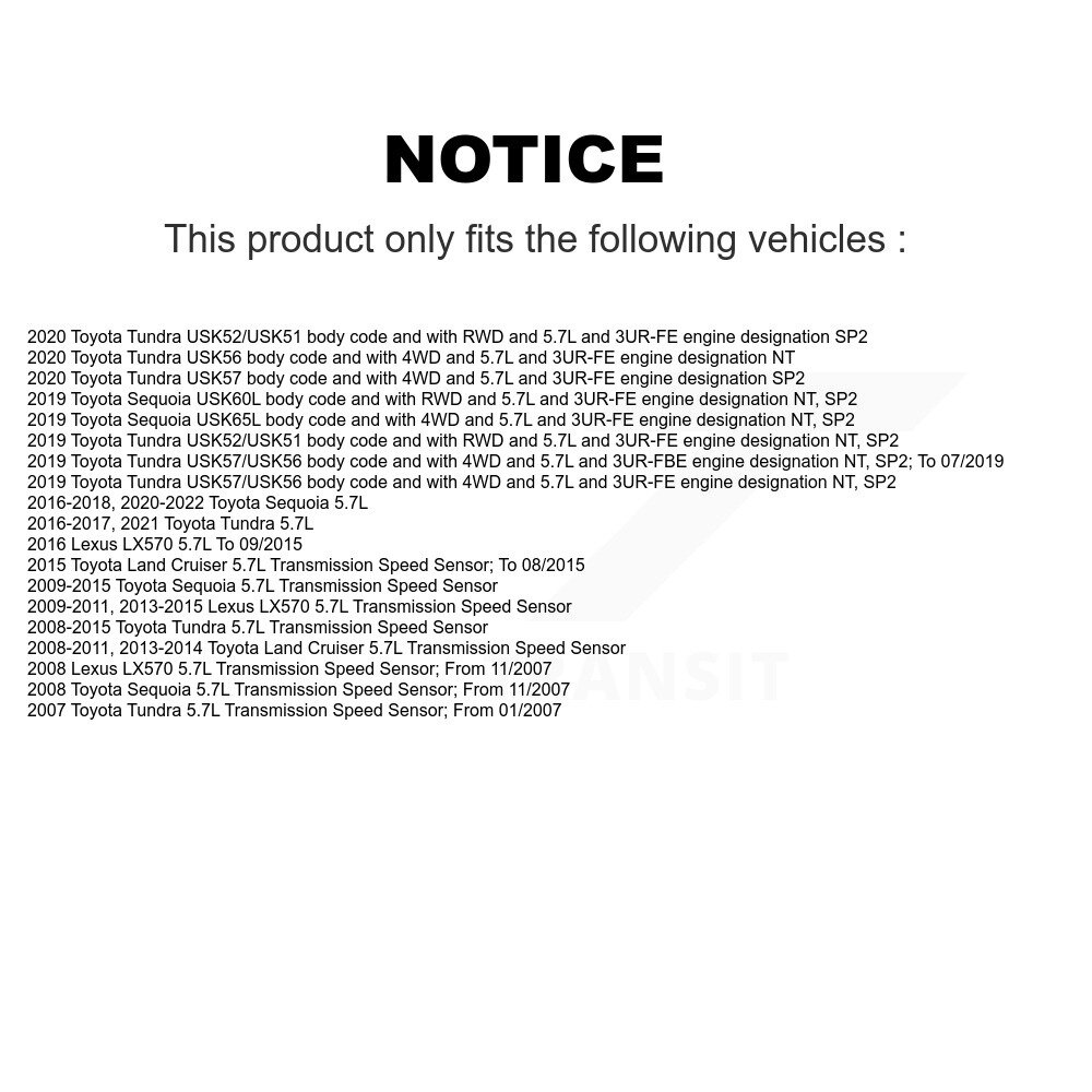 Speed Sensor SEN-2VSS0737 For Toyota Tundra Sequoia Lexus LX570 Land Cruiser - Image 2